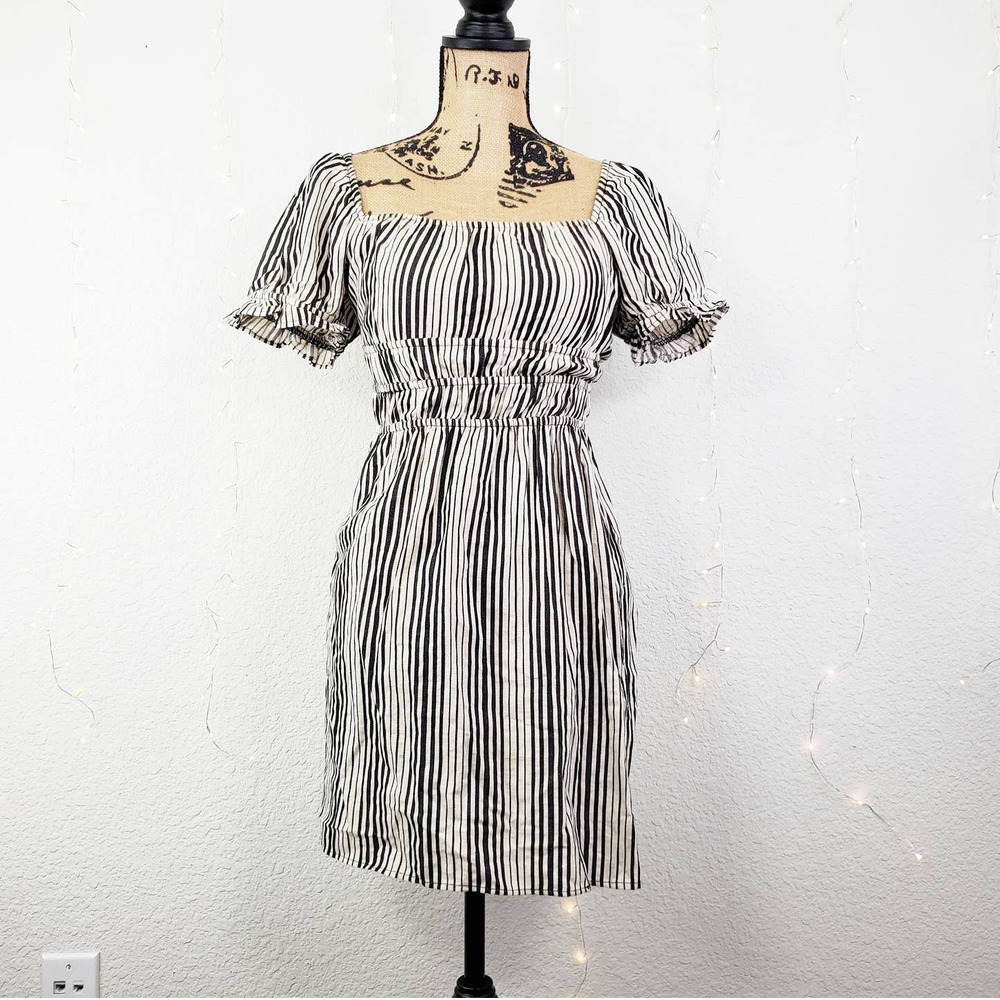 Show Me Your MuMu Sandra Smocked Off The Shoulder Striped Mini Dress Small